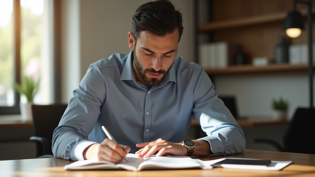 Persona che tiene un taccuino con riflessioni, seduta a un tavolo luminoso con una tazza di caffè, concentrata nella scrittura consapevole