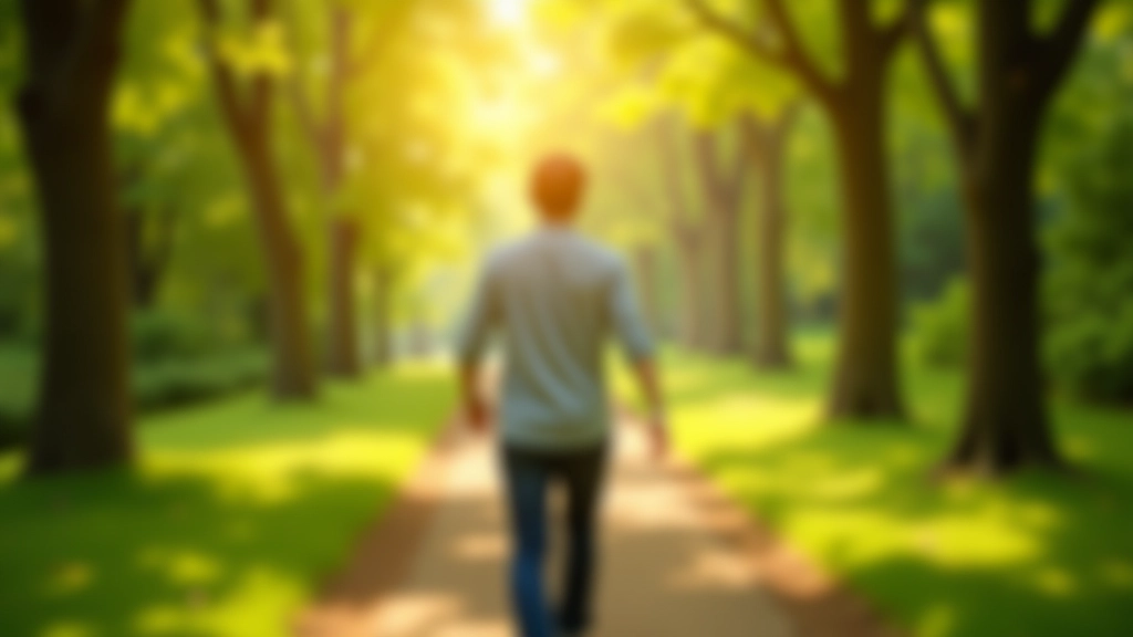 Persona che cammina in un parco con gli alberi, sentiero illuminato dalla luce solare, ambiente naturale tranquillo, vista da dietro che guarda avanti